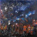 Opera Informale intitolata: <br /> Incendio a Berlino, <br /> Pittura su tela, cm 80x80